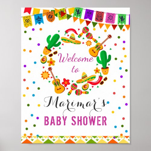 Colorful Fiesta Culture Cactus Baby Shower Welcome Poster
