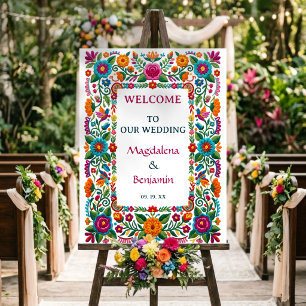 Colorful Fiesta Floral Embroidery Wedding Welcome Foam Board
