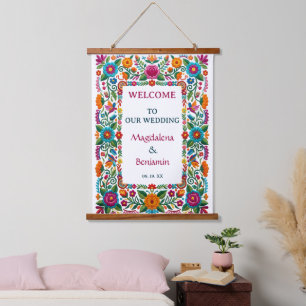 Colorful Fiesta Floral Embroidery Wedding Welcome Hanging Tapestry