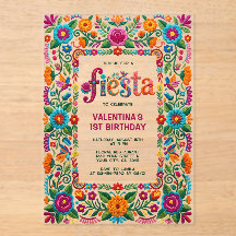Colorful Fiesta Floral Folk Art Girl 1st Birthday