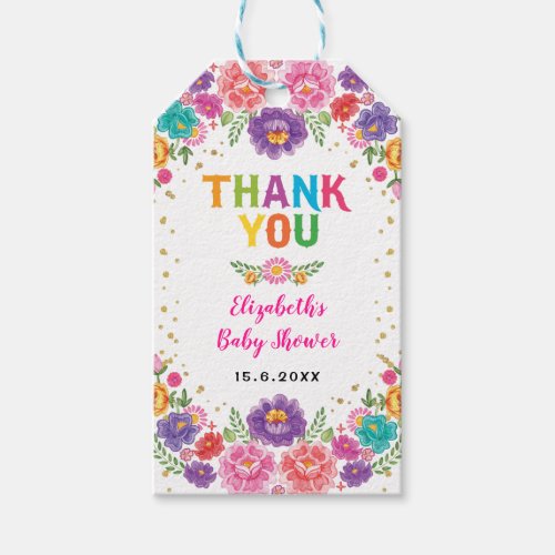 Colorful Fiesta Floral Mexican Baby Shower Favor Gift Tags