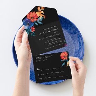 Colorful Fiesta Floral Mexican RSVP Wedding All In One Invitation