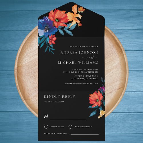 Colorful Fiesta Floral Mexican RSVP Wedding All In One Invitation