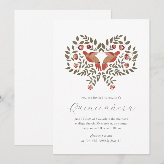 Colorful Fiesta Floral Quinceañera  Invitation (Front/Back)