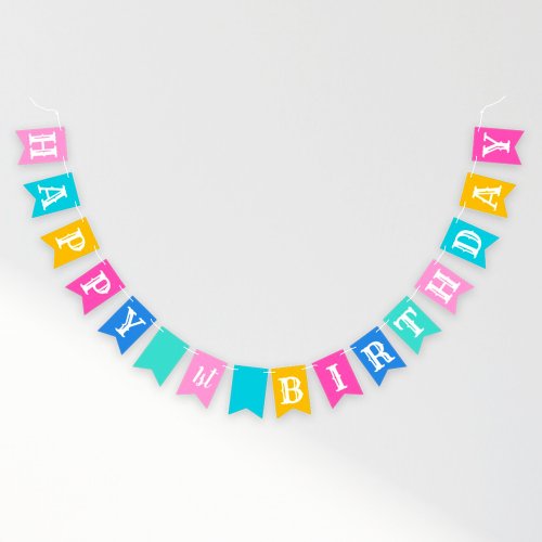 Colorful Fiesta Happy 1st Birthday Girl Party Bunting Flags