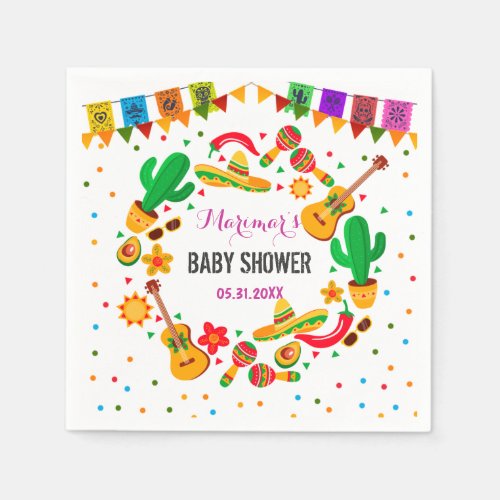 Colorful Fiesta Mexican Culture Cactus Baby Shower Napkins