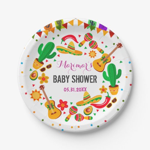 Colorful Fiesta Mexican Culture Cactus Baby Shower Paper Plates