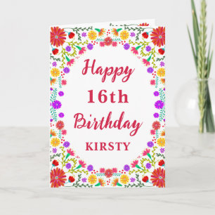 Colorful Fiesta Mexican Floral Frame 16th Birthday Card