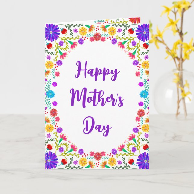 Colorful Fiesta Mexican Floral Frame Mother's Day Card (Yellow Flower)