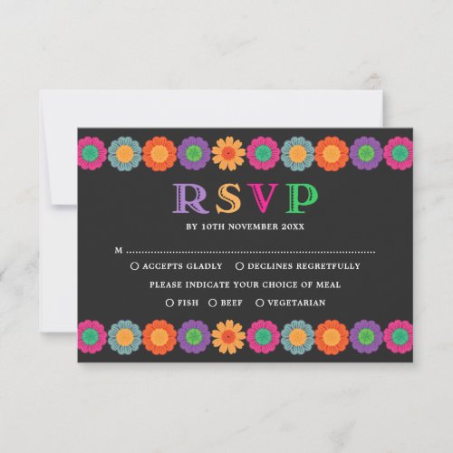 Colorful Fiesta Mexican Flowers Wedding RSVP Card