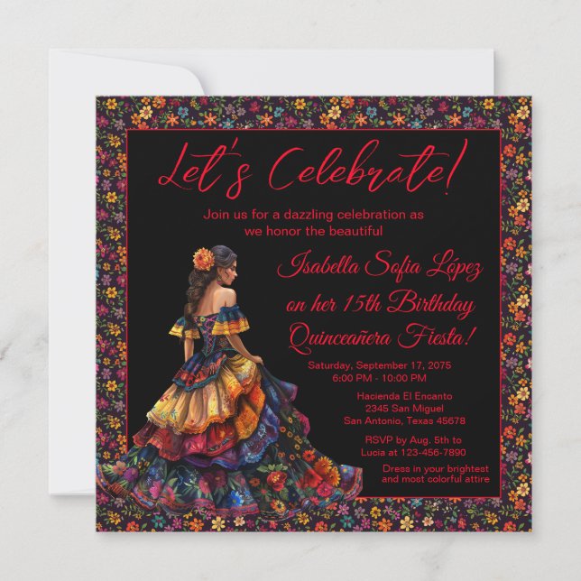 Colorful Fiesta Quinceañera Invitation (Front)