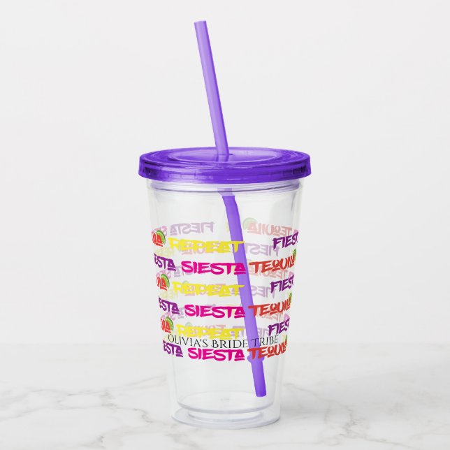 Colorful Fiesta Siesta Tequila Repeat Bachelorette Acrylic Tumbler (Left)