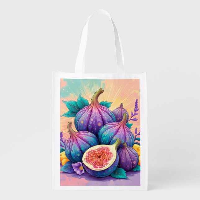 Colorful Fig fruit Grocery Bag (Front)