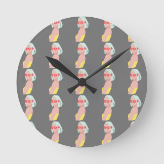 Colorful Figure Pattern on Grey Background Round Clock