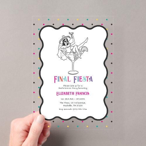 Colorful Final Fiesta Confetti Bachelorette Party Acrylic Invitations