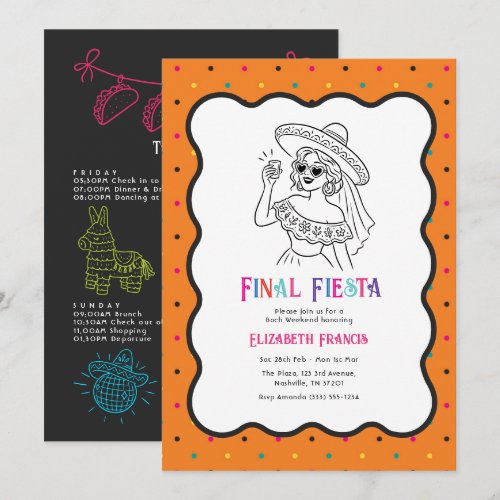 Colorful Final Fiesta Mexican Bachelorette Weekend Invitation