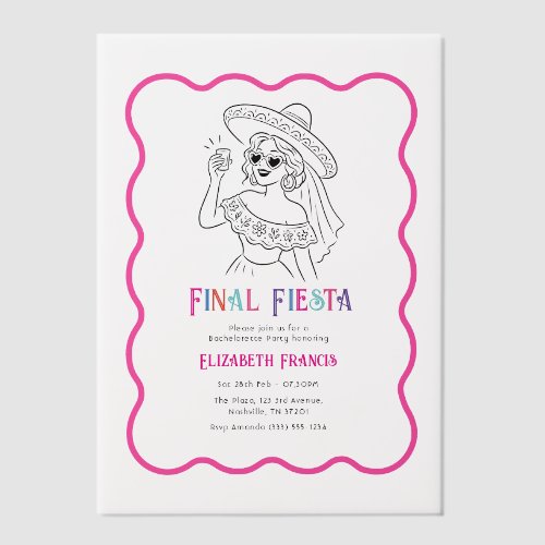 Colorful Final Fiesta Pink Bachelorette Party Vellum Invitations