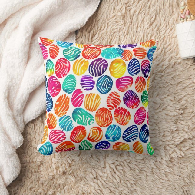 Colorful Fingerprint Art Throw Pillow (Blanket)