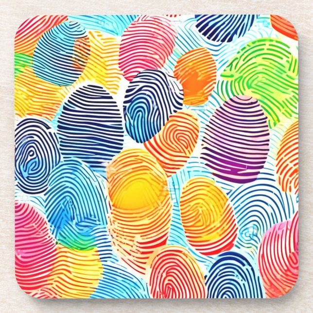 Colorful Fingerprint Pattern Beverage Coaster (Front)