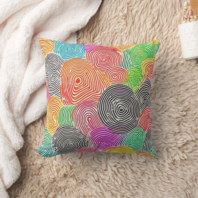 Colorful Fingerprint Patterns Abstract Art Throw Pillow (Blanket)