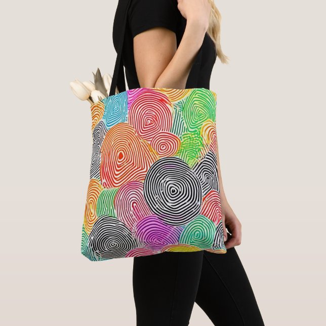 Colorful Fingerprint Patterns Abstract Art Tote Bag (Close Up)