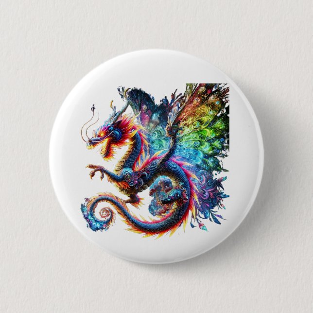 Colorful Fire Dragon Button (Front)