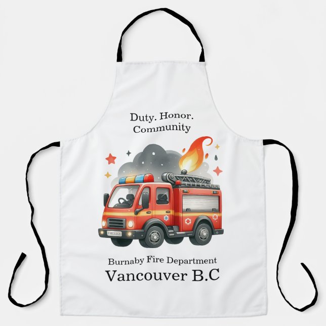 Colorful fire truck races through flames apron (Front)