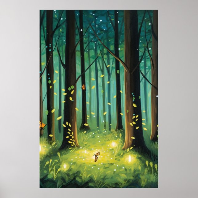 Colorful Fireflies in the Forest Art - Printable Poster (Front)