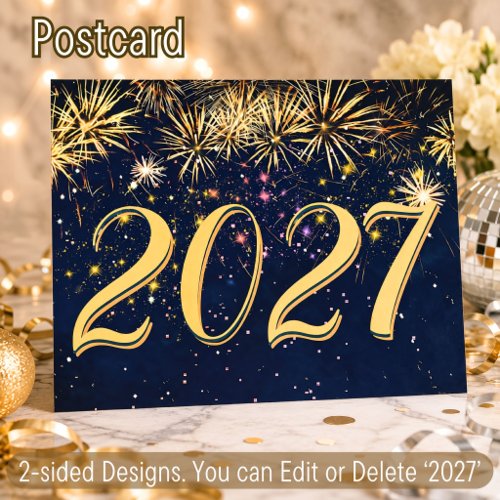 Colorful Fireworks 2027 New Year Merry Christmas Holiday Postcard