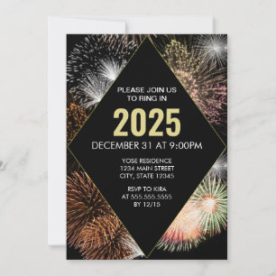 Colorful Fireworks Geometric NYE Party Invitation
