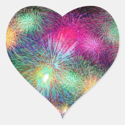 Colorful fireworks heart sticker