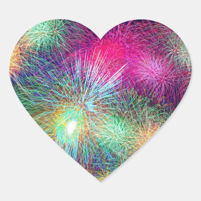 Colorful fireworks heart sticker (Front)