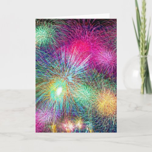 Colorful fireworks holiday card