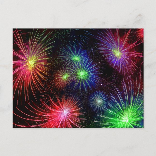 Colorful fireworks illustration postcard (Front)