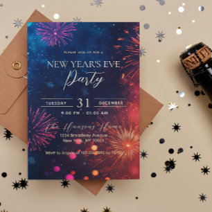 Colorful Fireworks New Year's Eve Party Invitation