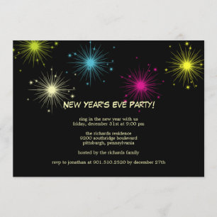 Colorful Fireworks New Year's Eve Party Invitation