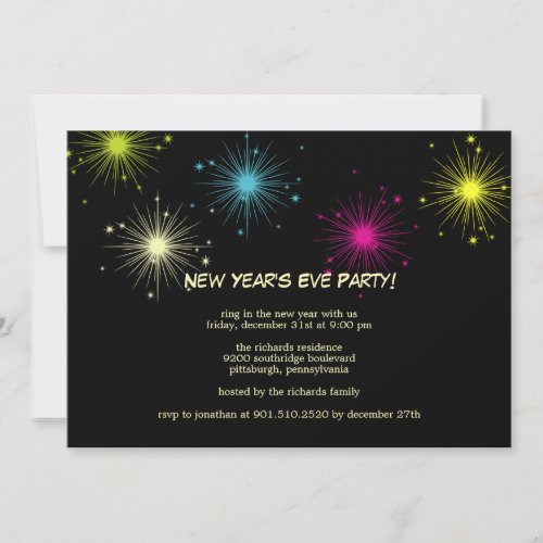 Colorful Fireworks New Years Eve Party Invitation