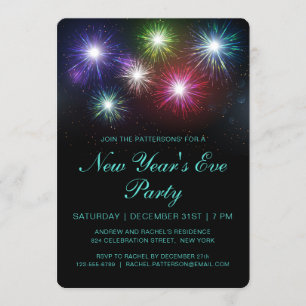 Colorful Fireworks New Year's Eve Party Modern Invitation