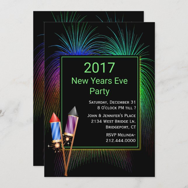 Colorful Fireworks New Years Party Invitation (Front/Back)