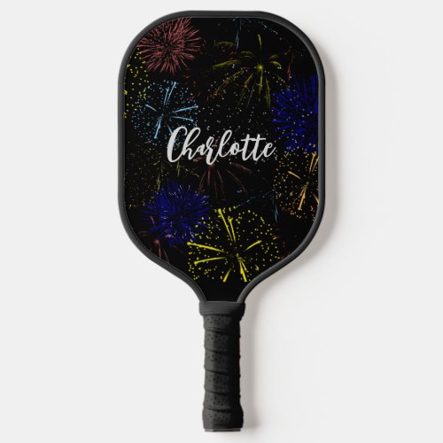 Colorful Fireworks Personalized Pickleball Paddle
