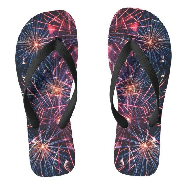 Colorful Fireworks Photo Flip Flops (Footbed)