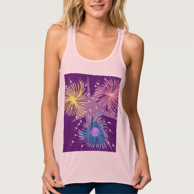 Colorful Fireworks Purple Racerback Tank Top (Front)