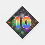 [ Thumbnail: Colorful Fireworks + Rainbow Pattern "10" Event # Napkins ]