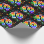 [ Thumbnail: Colorful Fireworks + Rainbow Pattern "10" Event # Wrapping Paper ]