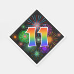 [ Thumbnail: Colorful Fireworks + Rainbow Pattern "11" Event # Napkins ]