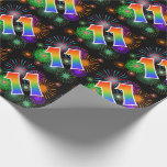 [ Thumbnail: Colorful Fireworks + Rainbow Pattern "11" Event # Wrapping Paper ]