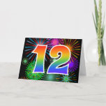 [ Thumbnail: Colorful Fireworks + Rainbow Pattern "12" Event # Card ]