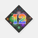 [ Thumbnail: Colorful Fireworks + Rainbow Pattern "12" Event # Napkins ]