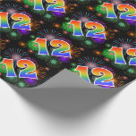 [ Thumbnail: Colorful Fireworks + Rainbow Pattern "12" Event # Wrapping Paper ]