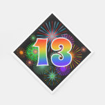 [ Thumbnail: Colorful Fireworks + Rainbow Pattern "13" Event # Napkins ]